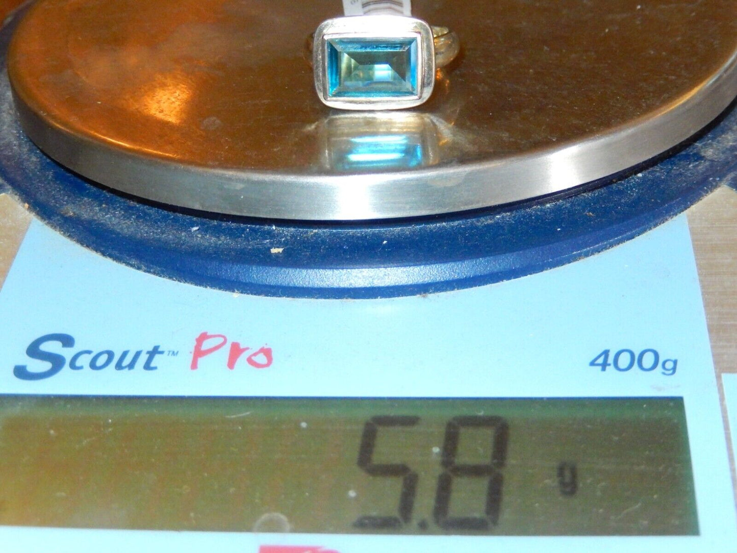 *VINTAGE* 11.00 CT Blue Topaz 925 Sterling Silver/Gold Vermeil Ring Size 8.75