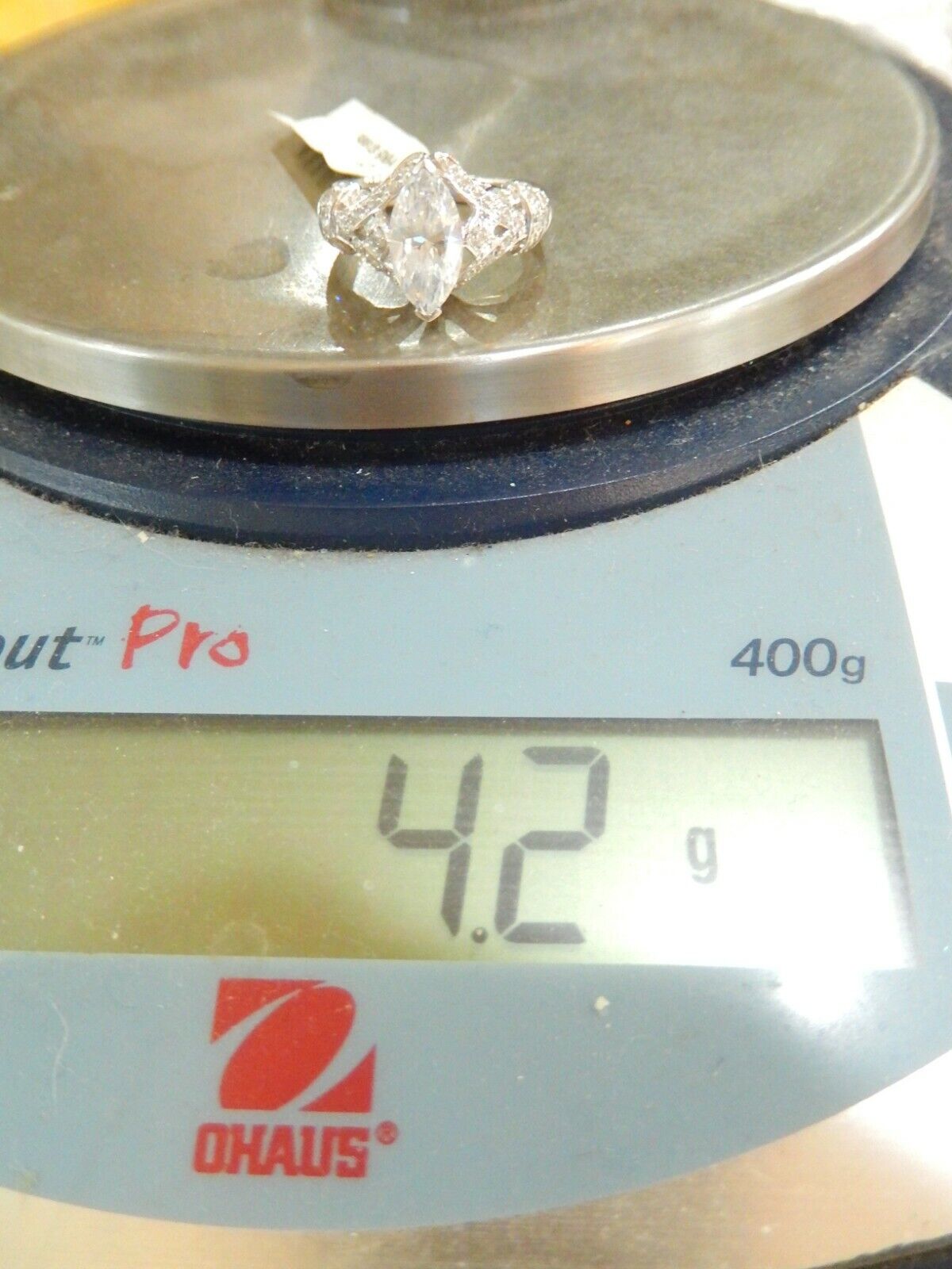 SOLID 14K White Gold 2.00 Ct Marquise / Rnd CZ Wedding Engagement Ring Sz 7.25