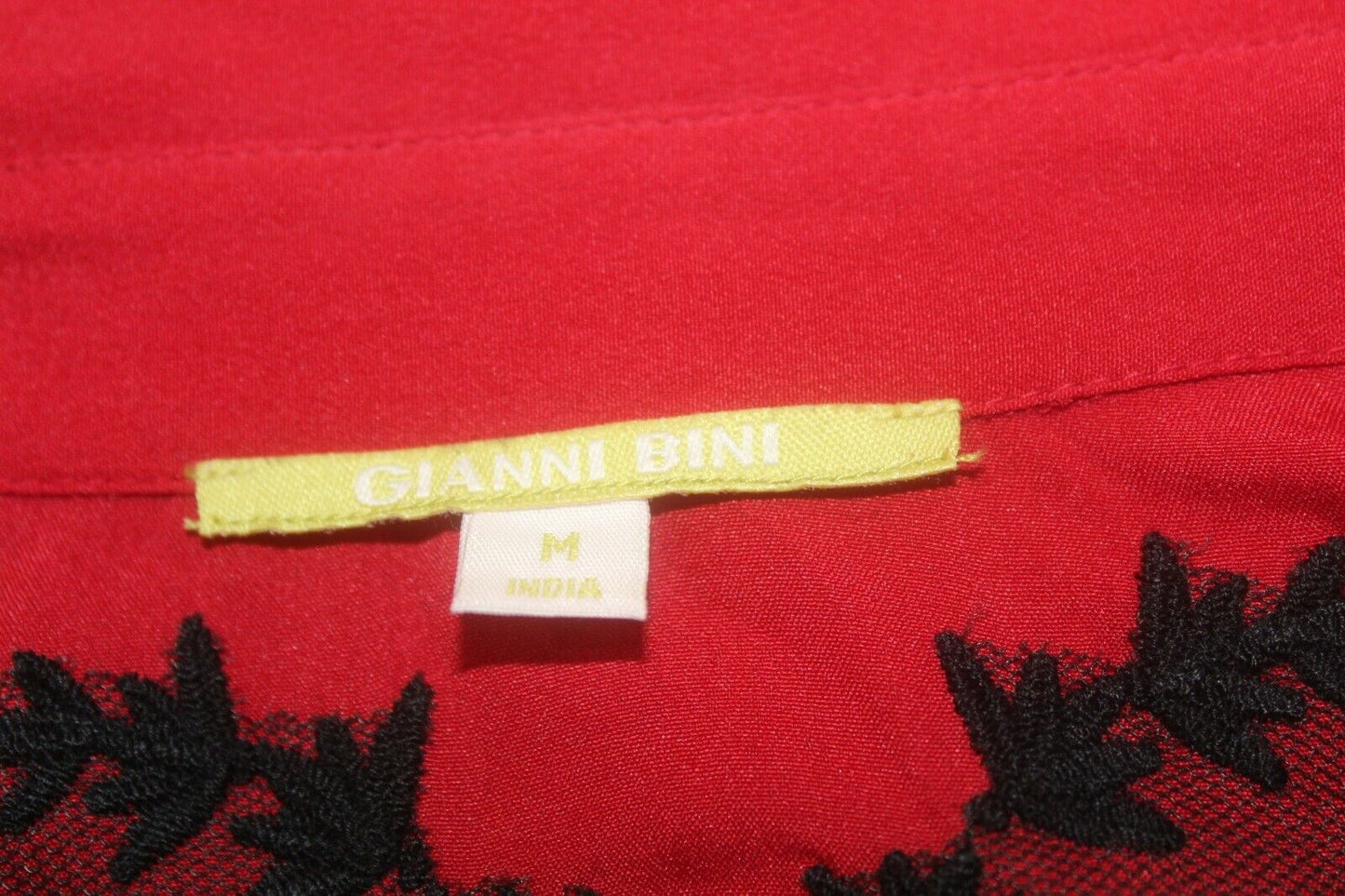 Gianni Bini Womens Red Top Black Lace Embroidered Boho Festival CUTE Sz Med