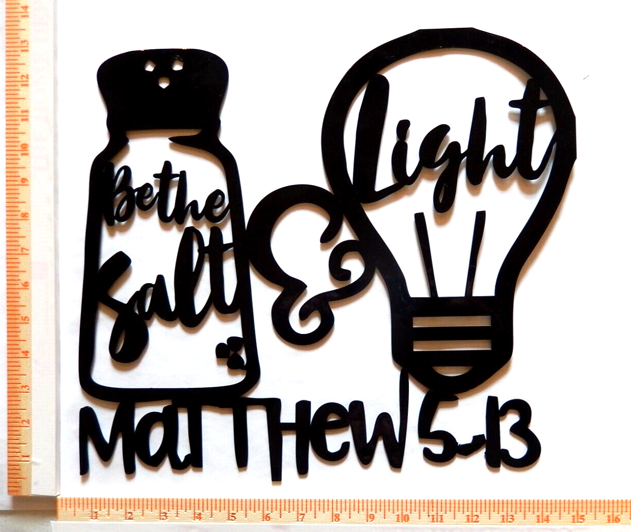 ~NEW~LARGE 14ga."Salt and Light Matthew 5-13" Black Metal Wall Art 14.5" x 12.5"