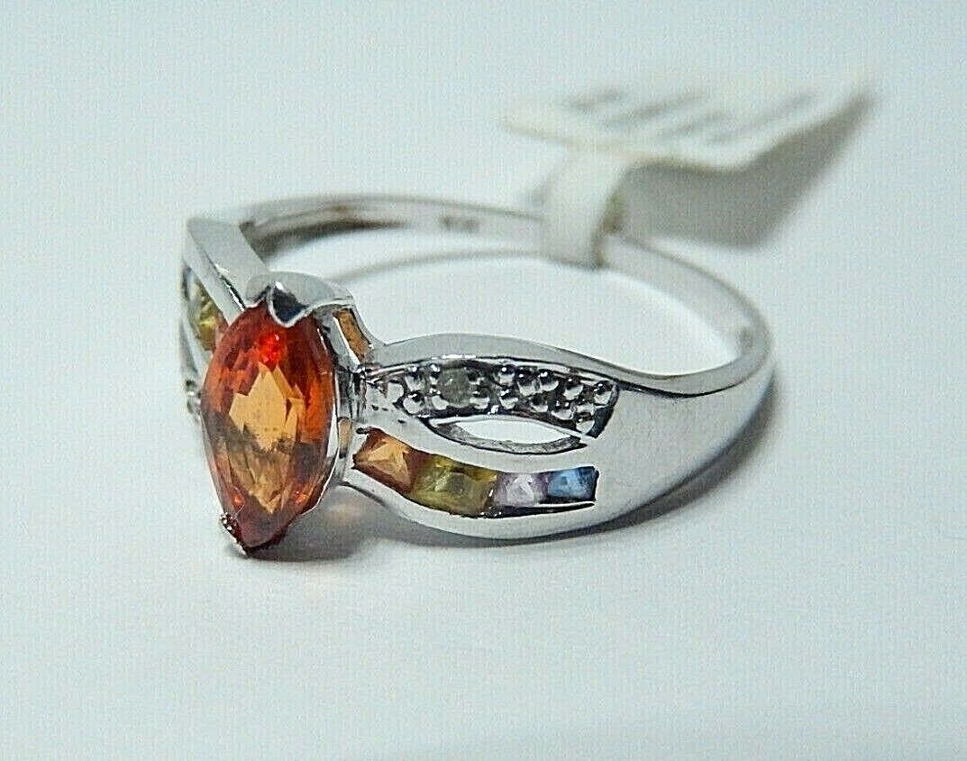 VINTAGE* 10K WHITE GOLD .50CT MADEIRA CITRINE & GEMSTONE WOMENS RING BAND Sz 7.5