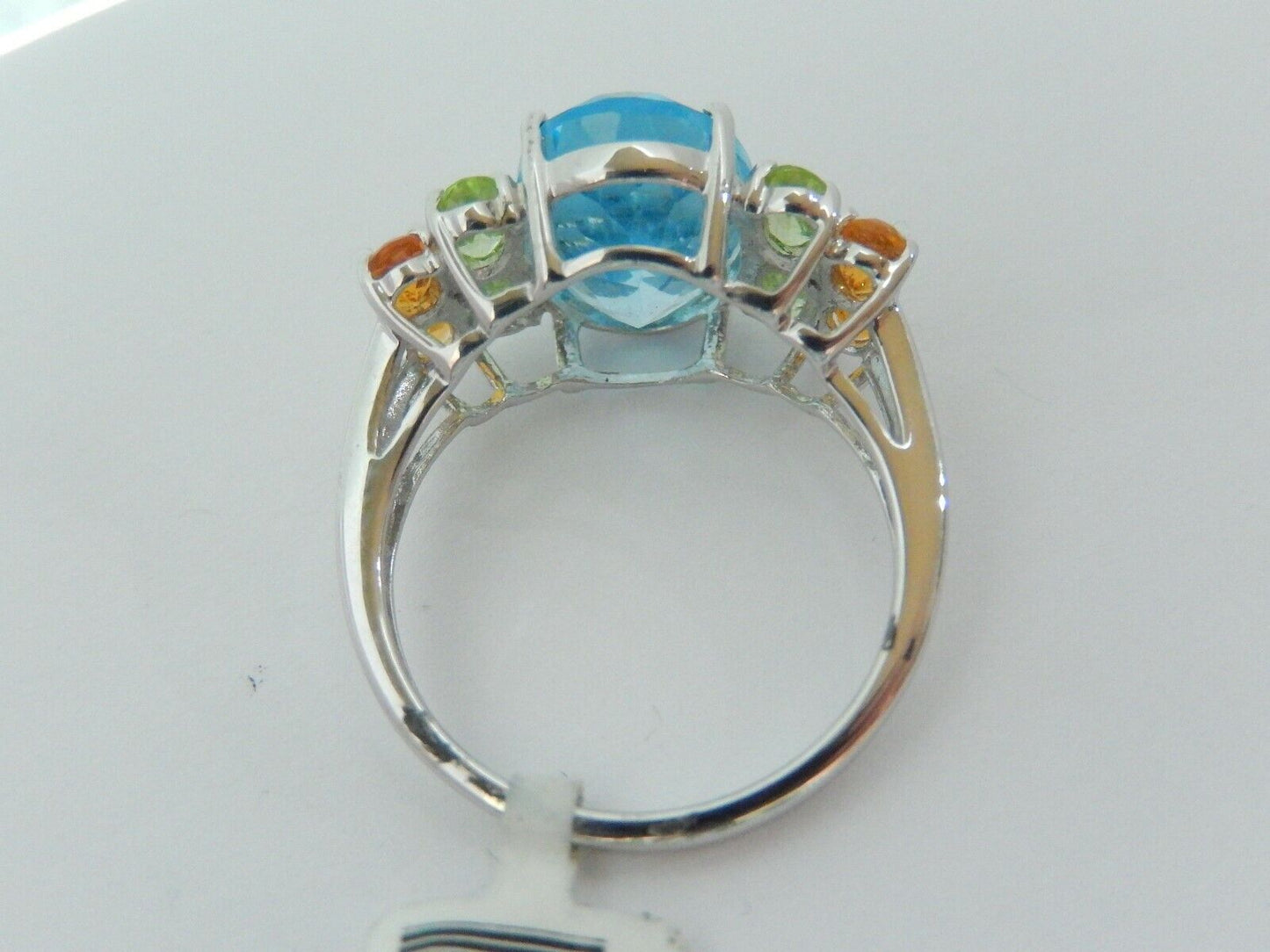 10K White Gold 8.5CT Multi Gemstones Blue Topaz - Peridot -Citrine Ring Sz 9.25