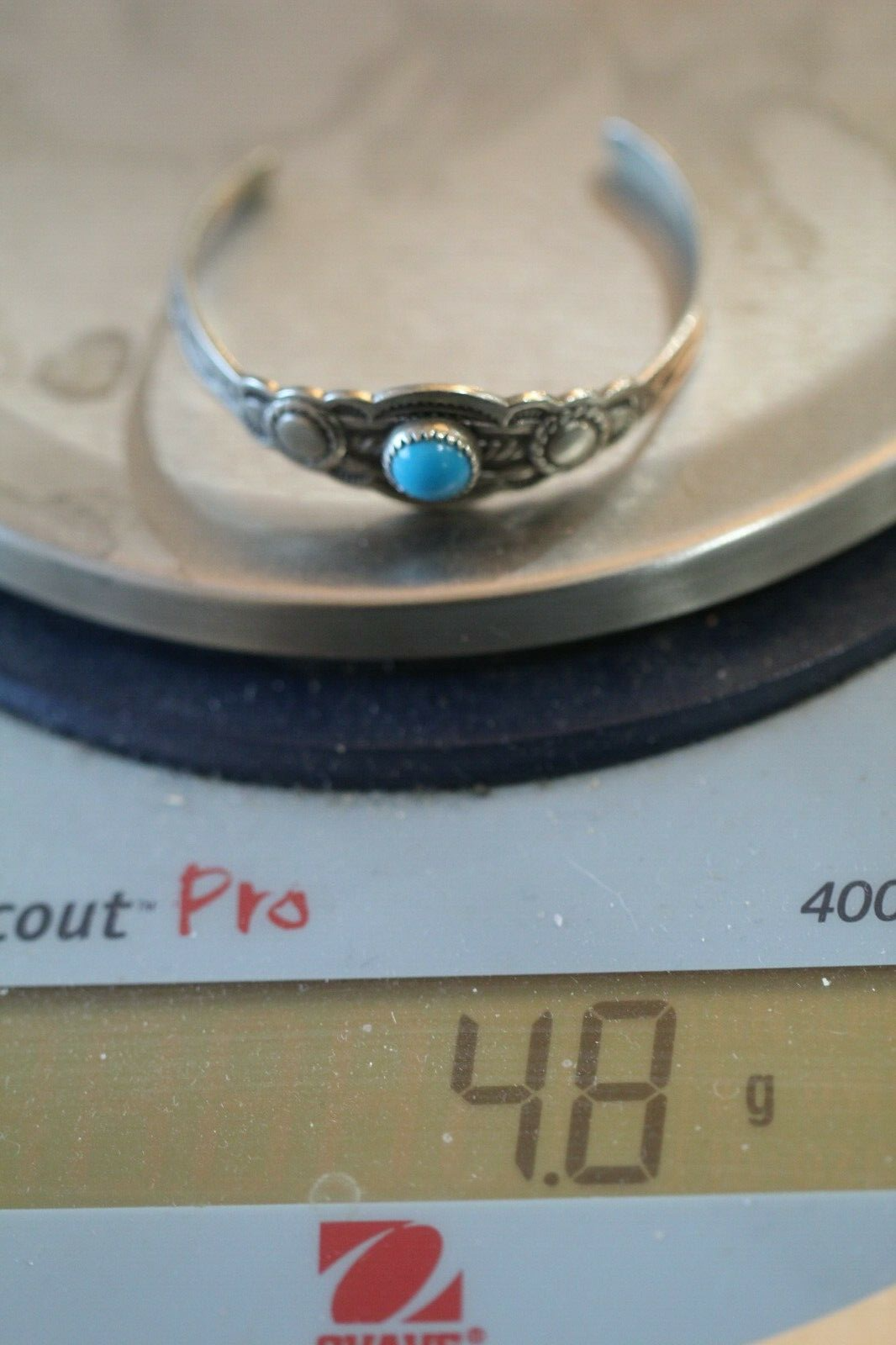 *VINTAGE* BELL Trading Post Nickel Silver Blue Turquoise Cuff Bracelet Child