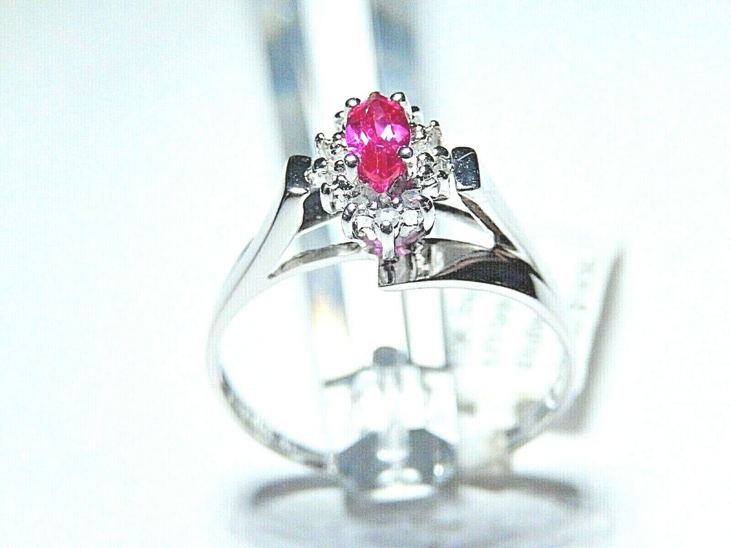 *NWT* 10K White Gold 1/3 CT Marquise Ruby & Natural Diamond Halo Ring Sz 10.25