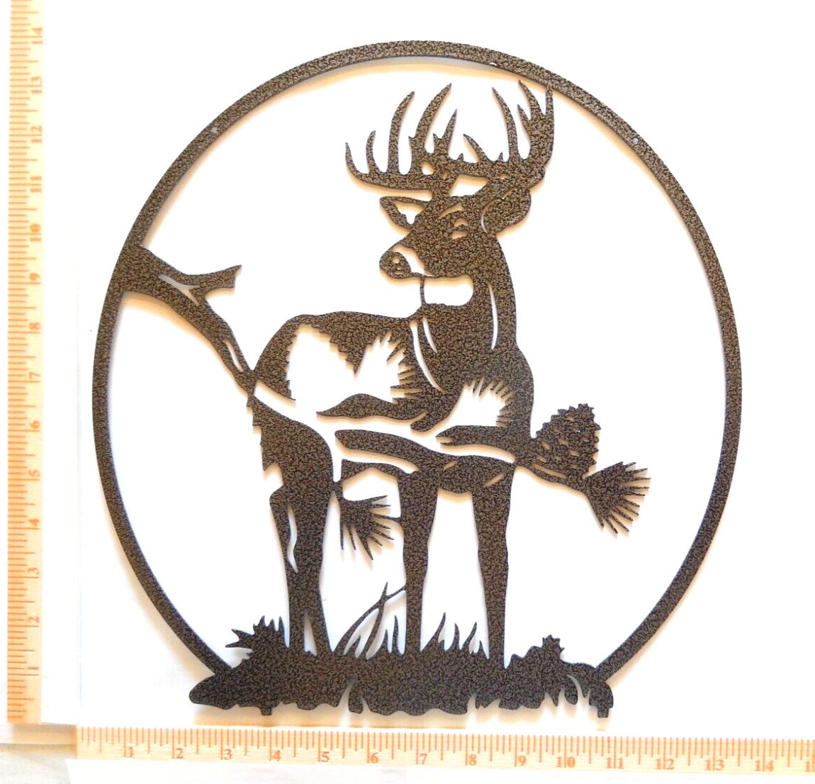 ~NEW~LARGE 14ga. - "DEER IN THE WOODS" Gunmetal Gray Metal Wall Art - 13.5"