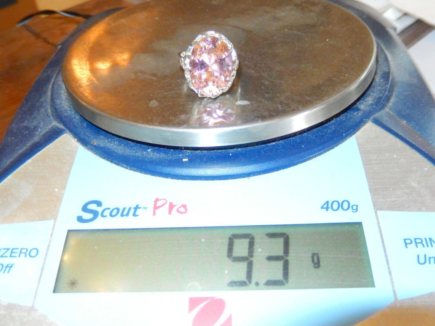 *HUGE- .925 Sterling Silver 13.0 CT Statement Ring Pink CZ Cocktail Ring sz 7.5
