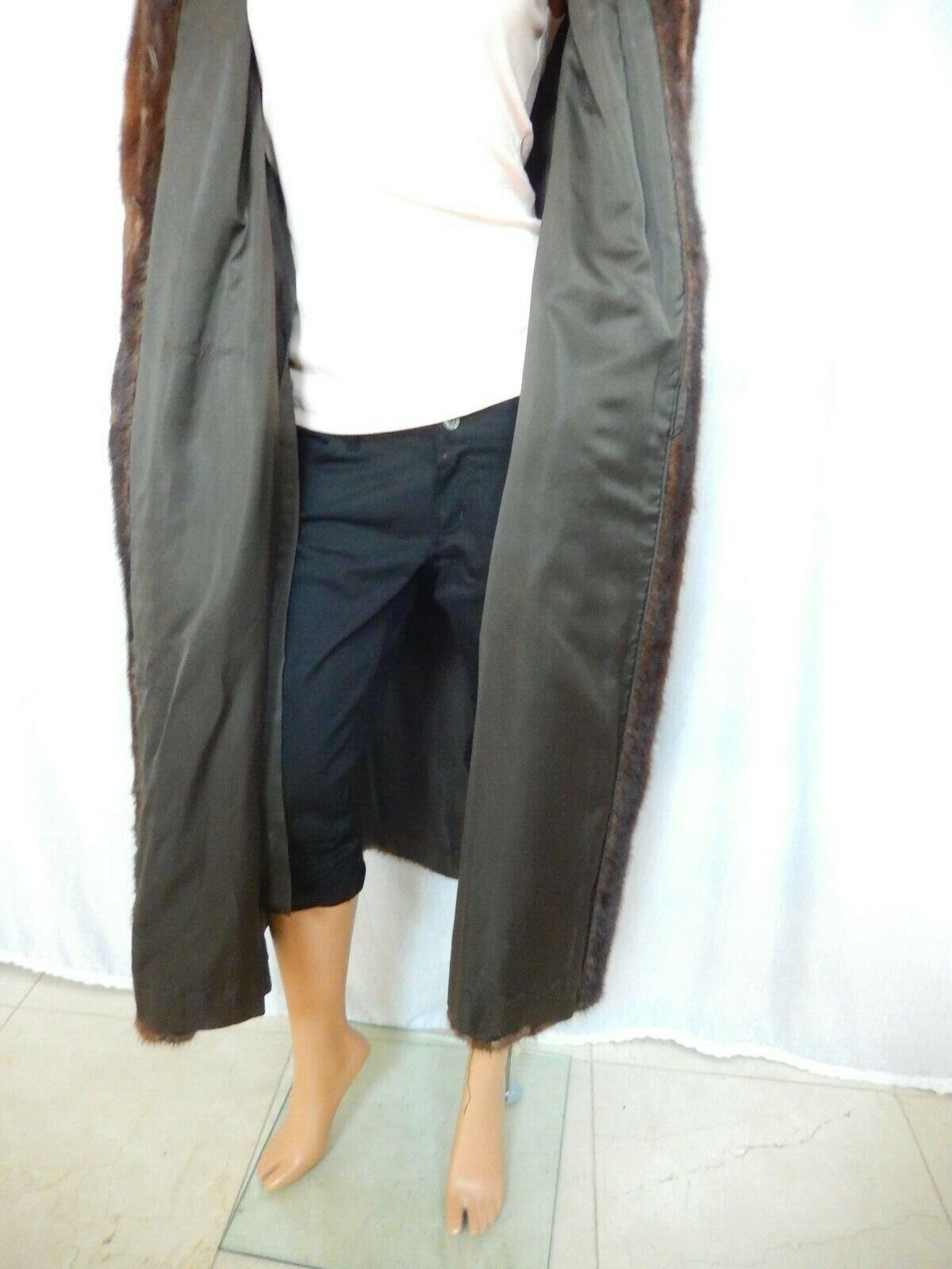 VINTAGE Womens Long Sleeve Mink Fur Coat Brown Full Length Size 13-14