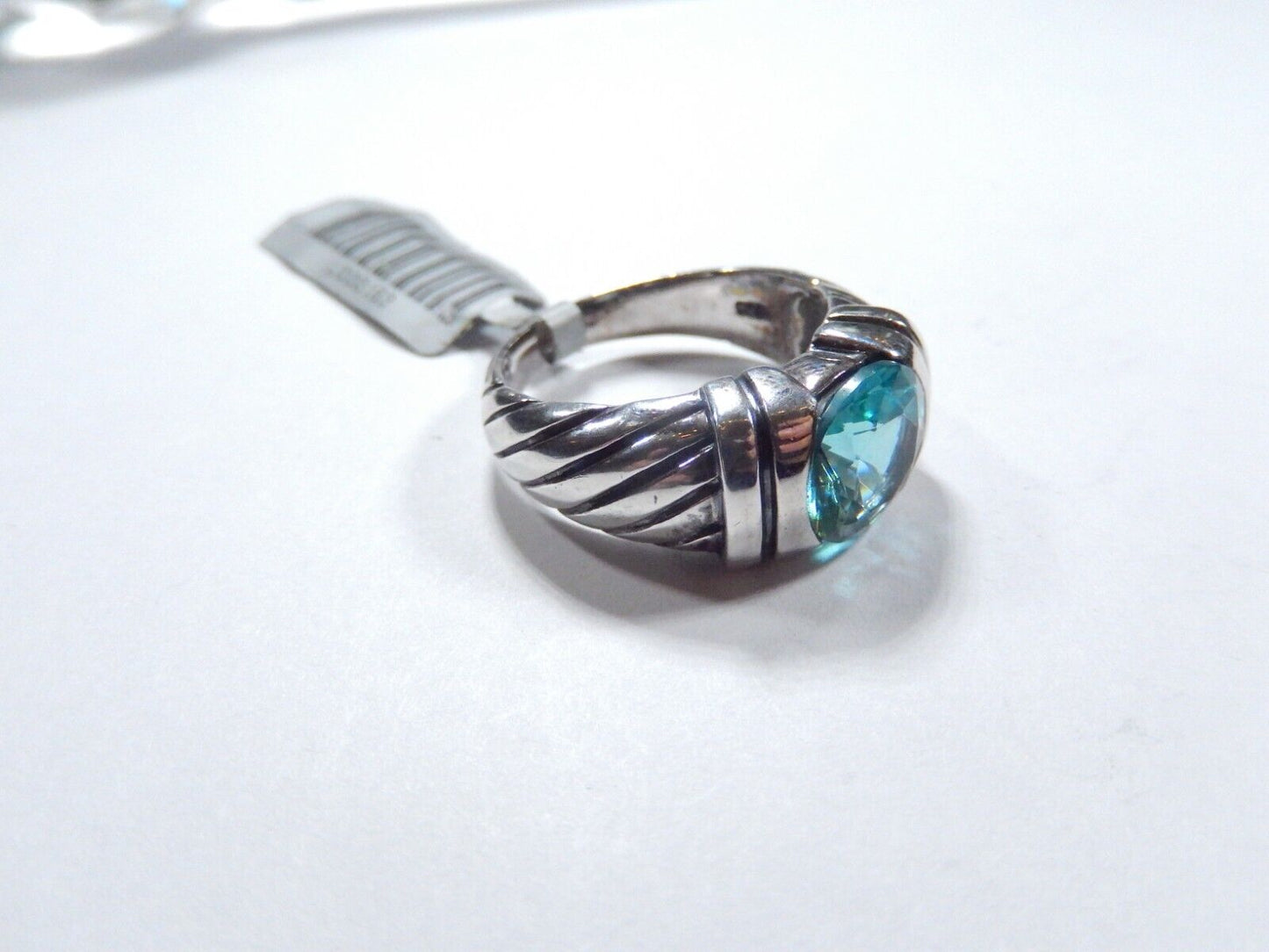 3.0 CT Sterling Silver London Blue Topaz Swirled Ribbed Band Statement Ring Sz 7