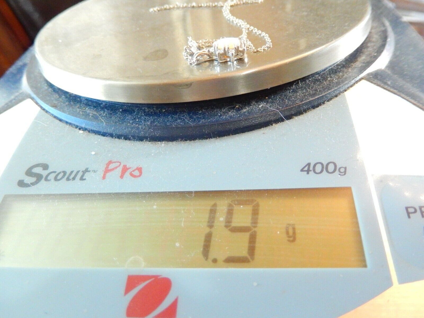 *VINTAGE* 14K WHITE GOLD PEAR CABOCHON OPAL SINGLE CUT DIAMOND HALO PENDANT
