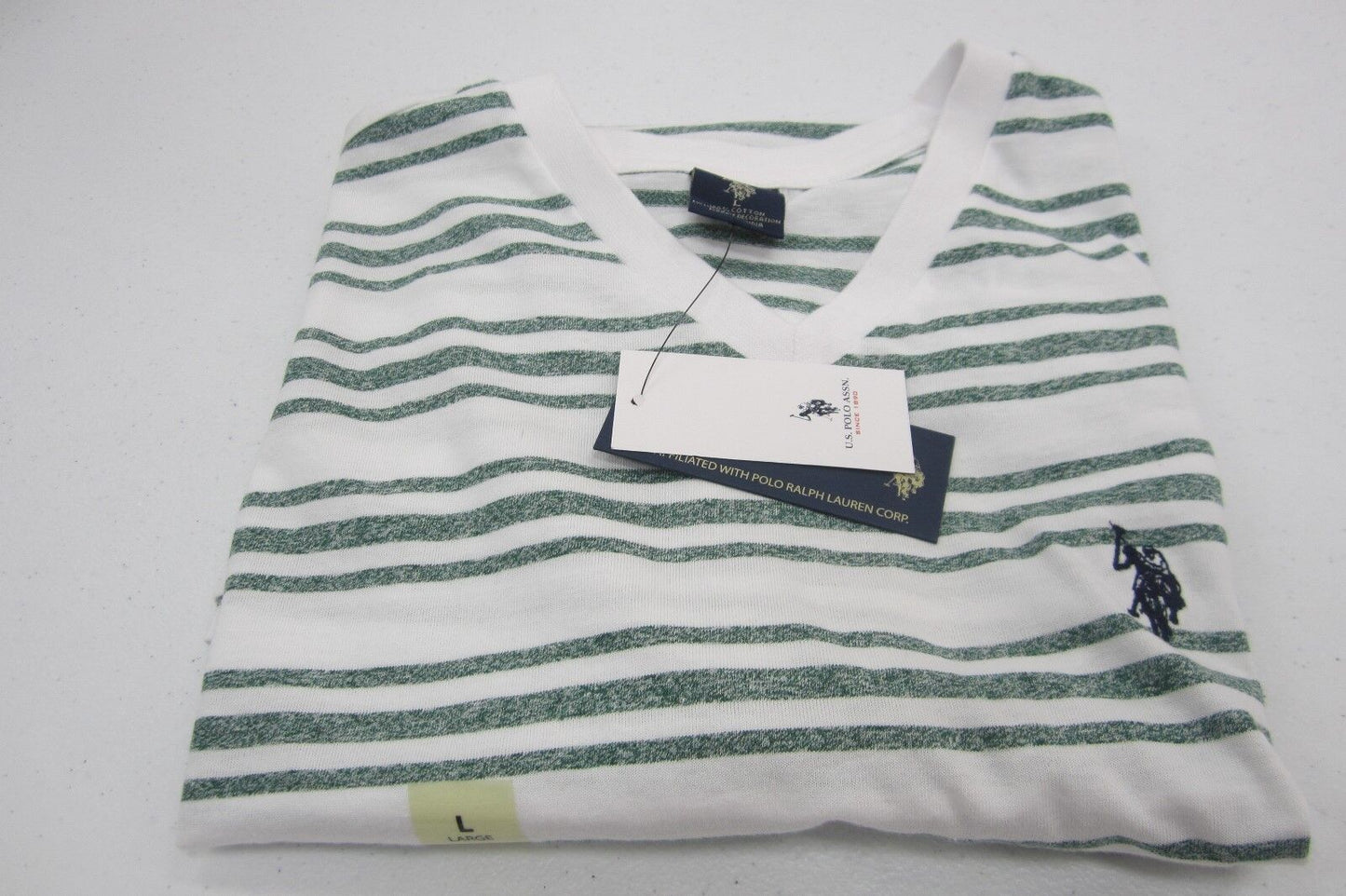 *NWT* US Polo Assn Unisex L Short Sleeve White/Green Stripe Pullover T-Shirt