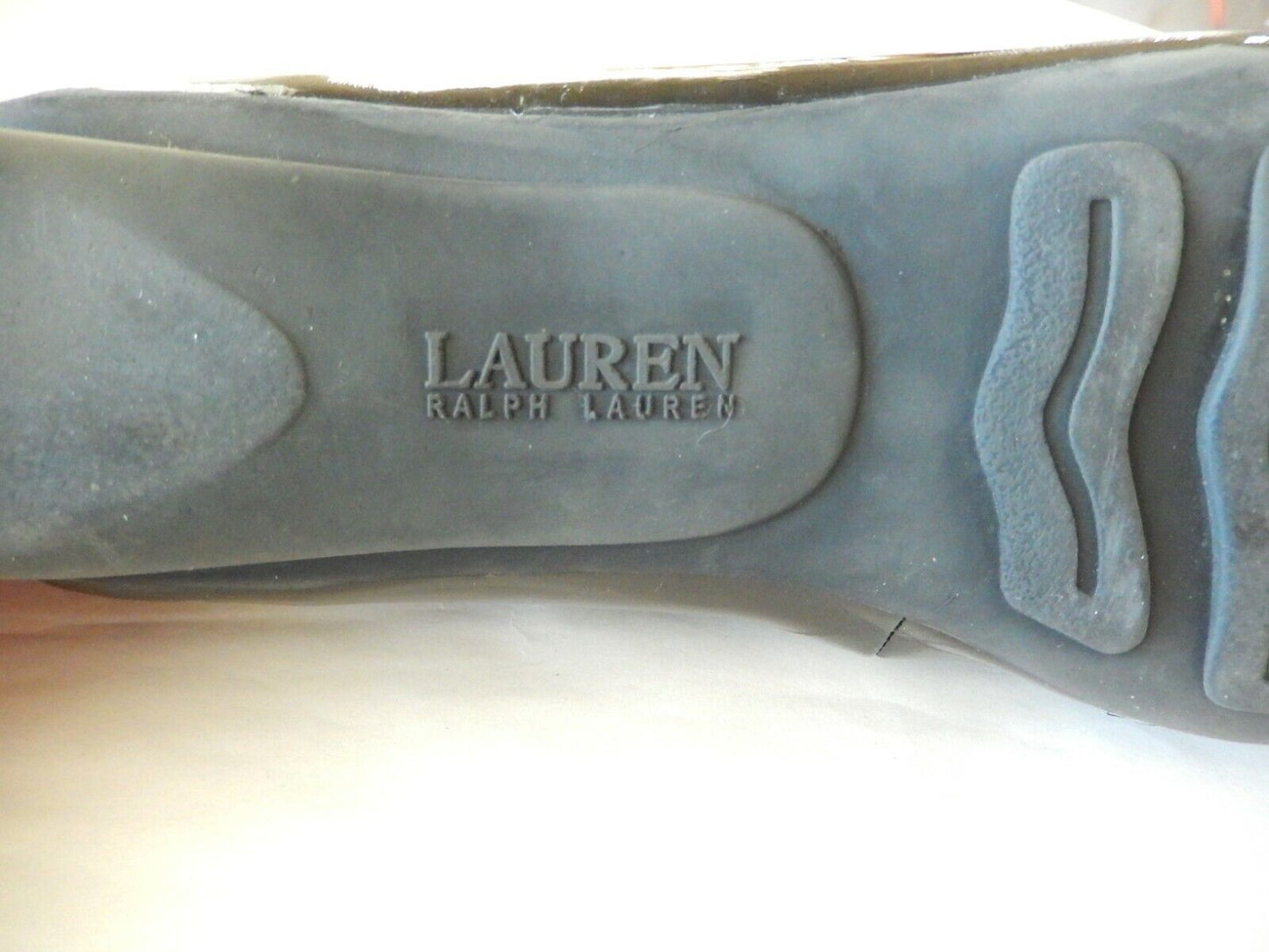 LAUREN RALPH LAUREN Women's 8M Loafers Black Patent Leather Silver Buckle Logo
