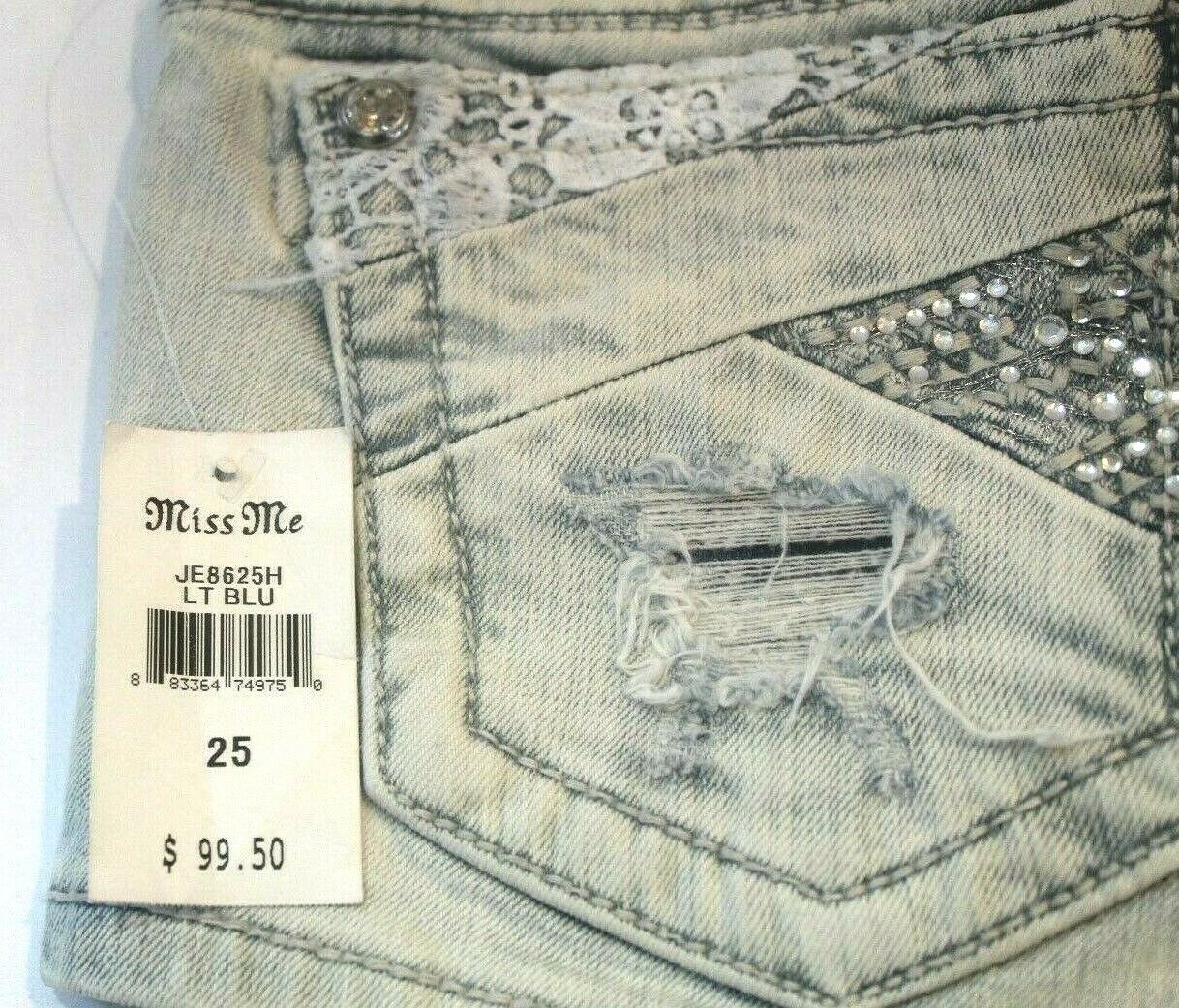 *NWT* $99. Miss Me Signature Shorts Light Blue JE8625H Size 25