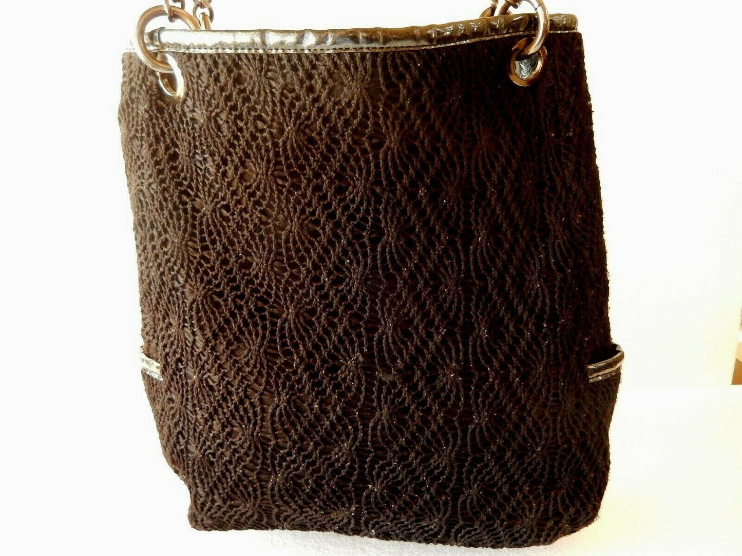 Bebe Black Crochet Stylish Handbag with Chain Handles