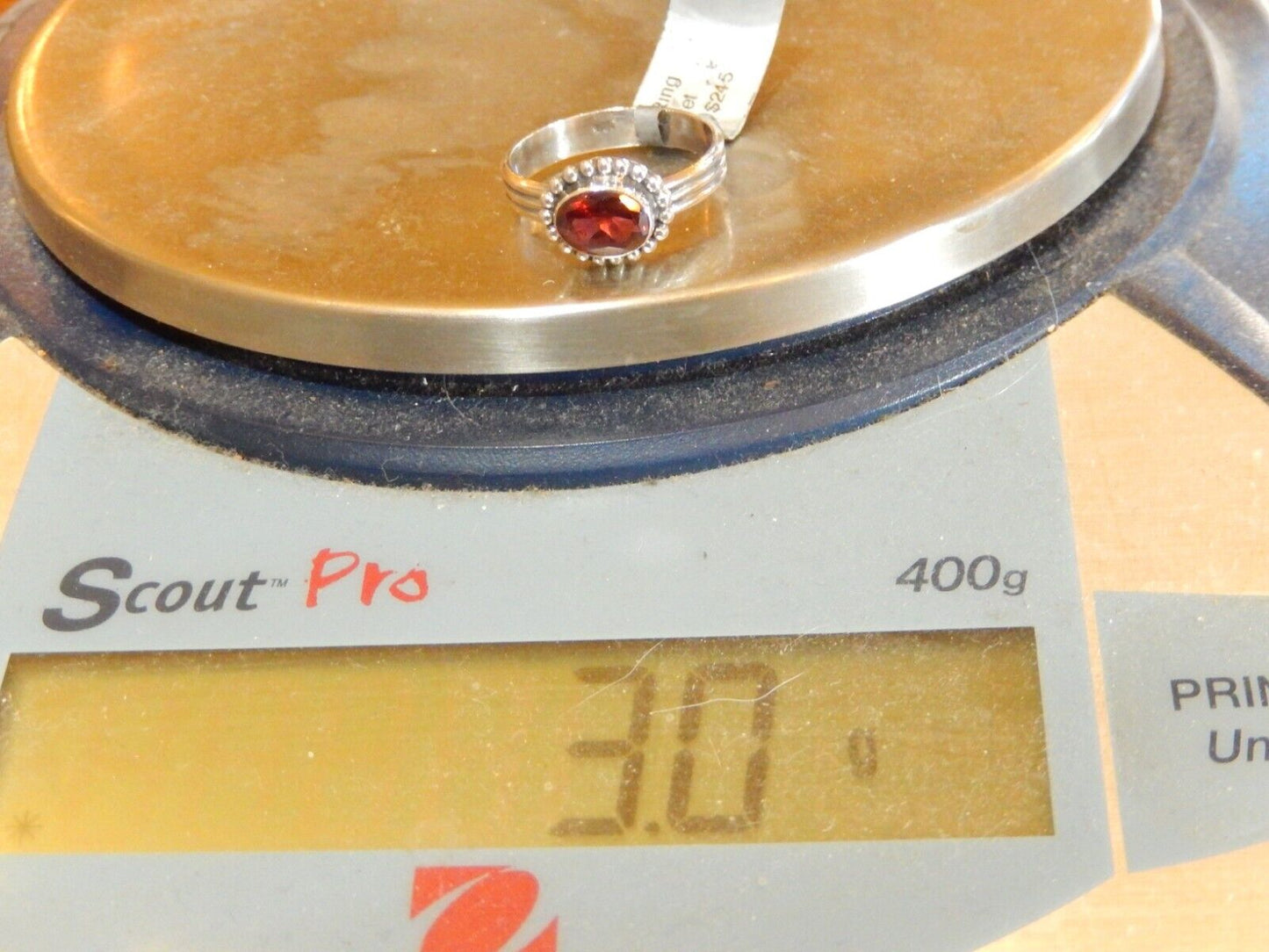 *VINTAGE* Sterling Silver Handmade Beaded 1.25 CT Oval Garnet Ring SZ 7.5