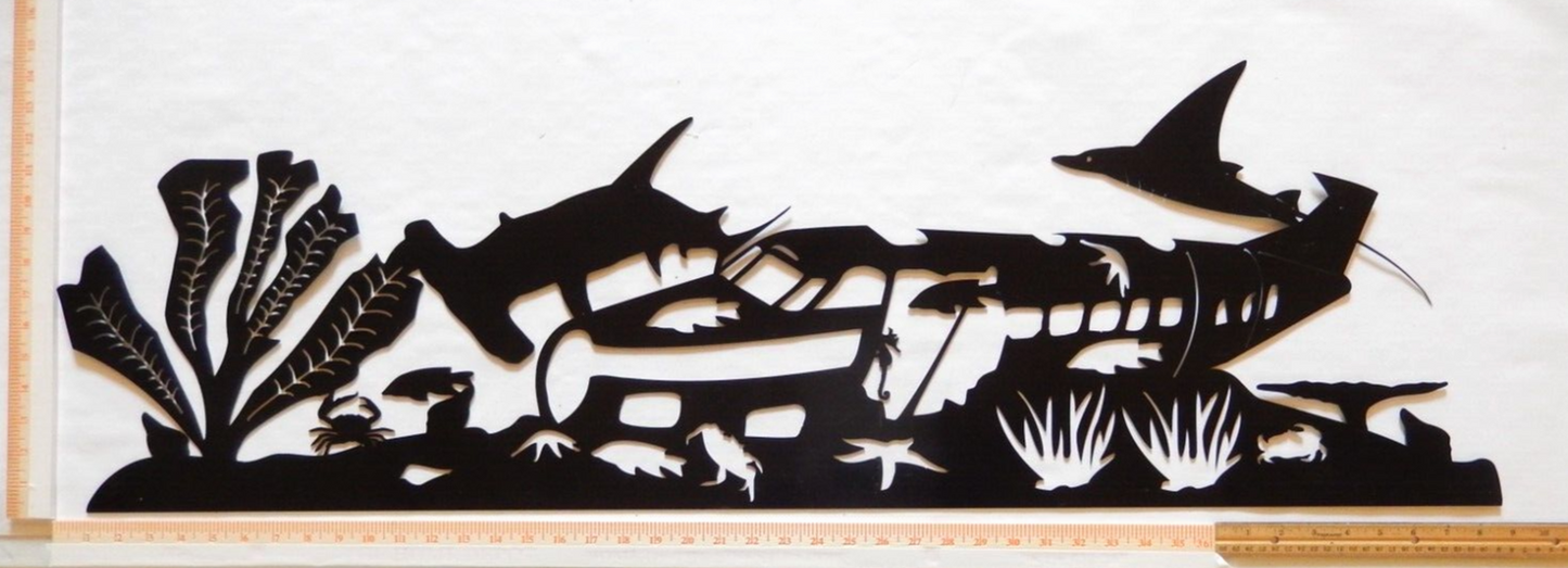 ~NEW~ LARGE "Sunken Airplane Ocean Nautical Scene" Metal Wall Art - 45" x 13.75"