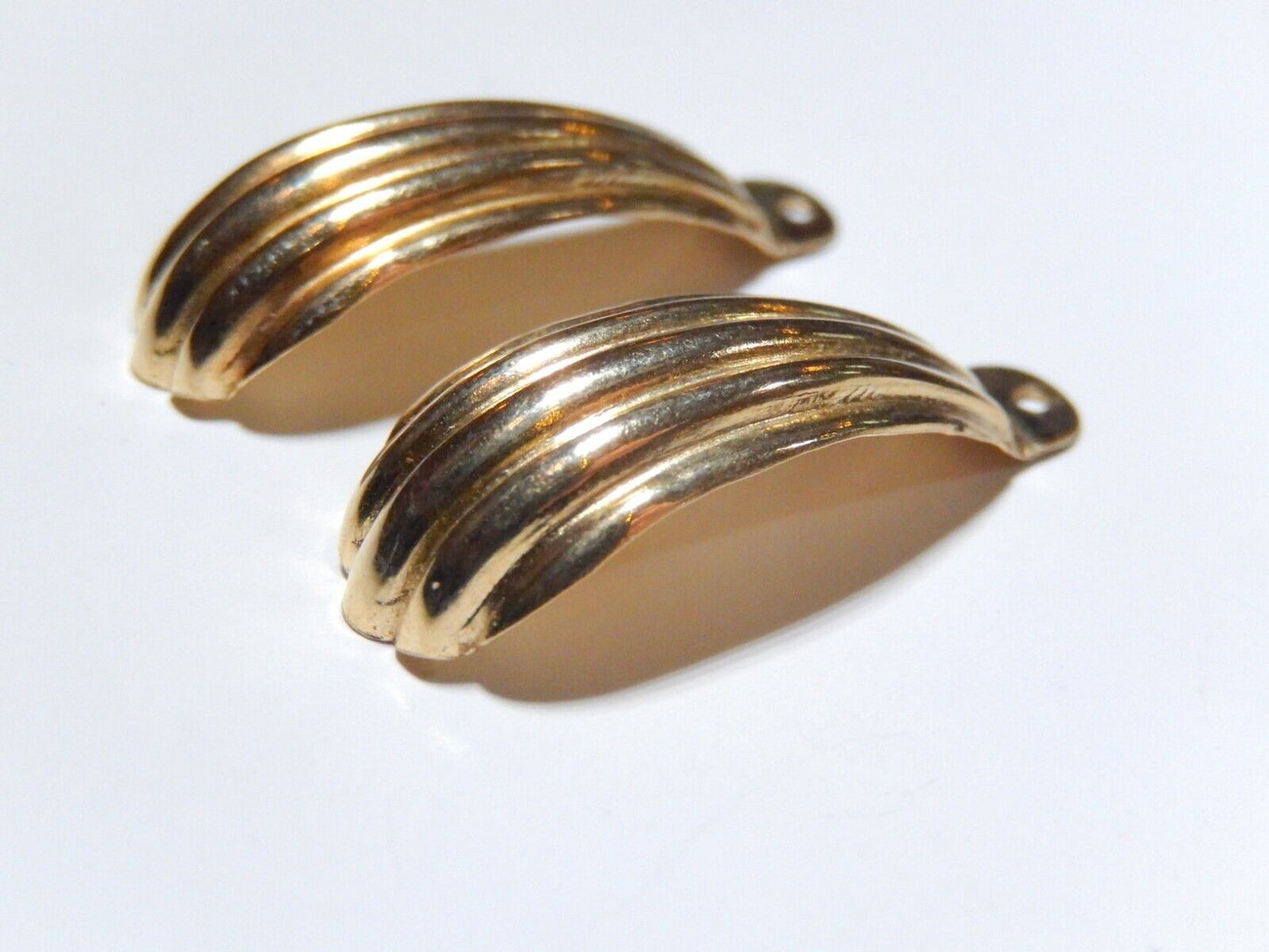 *VINTAGE* 14k Yellow Gold Ribbed Earring Drop Jackets 1 - 1/8" Tall