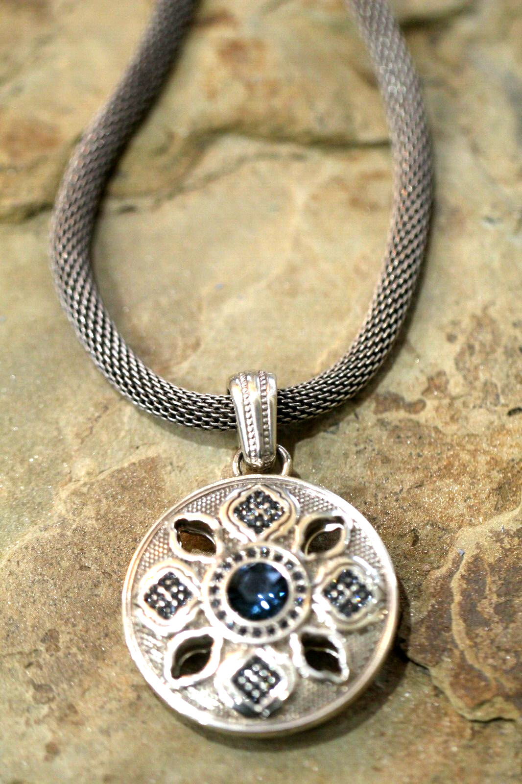 *RETIRED* BRIGHTON Large Gemstone Round Medallion Pendant Satement Necklace