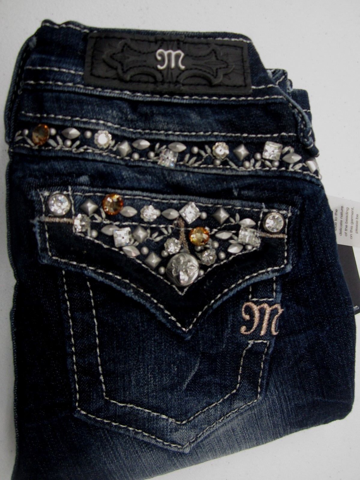 NWT Miss Me Junior YK5755SG Girls Jeans Skinny Dark Blue with Crystals Size 7x25