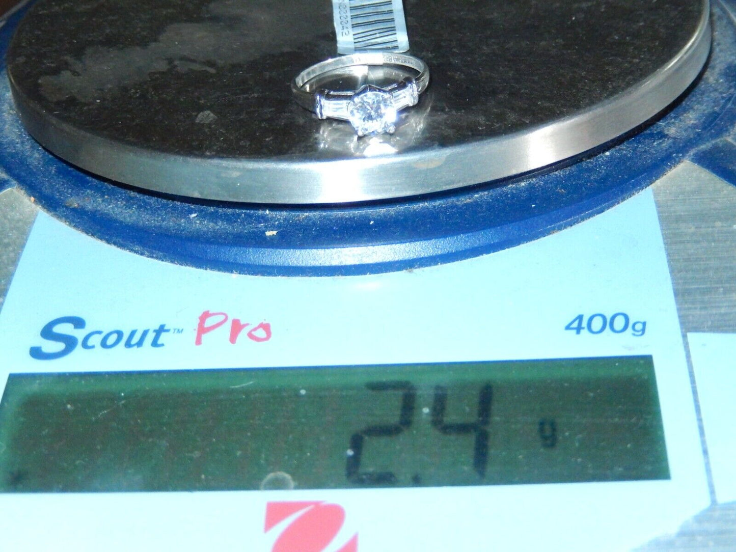 *VINTAGE* STERLING SILVER 1.25 CT Round Solitaire & Baguette CZ Ring SIZE 7.75