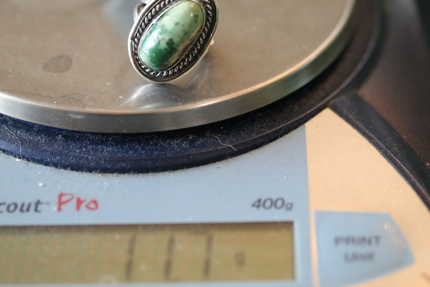 *VINTAGE* Native American Navajo Green Turquoise Sterling Silver Ring Size 9