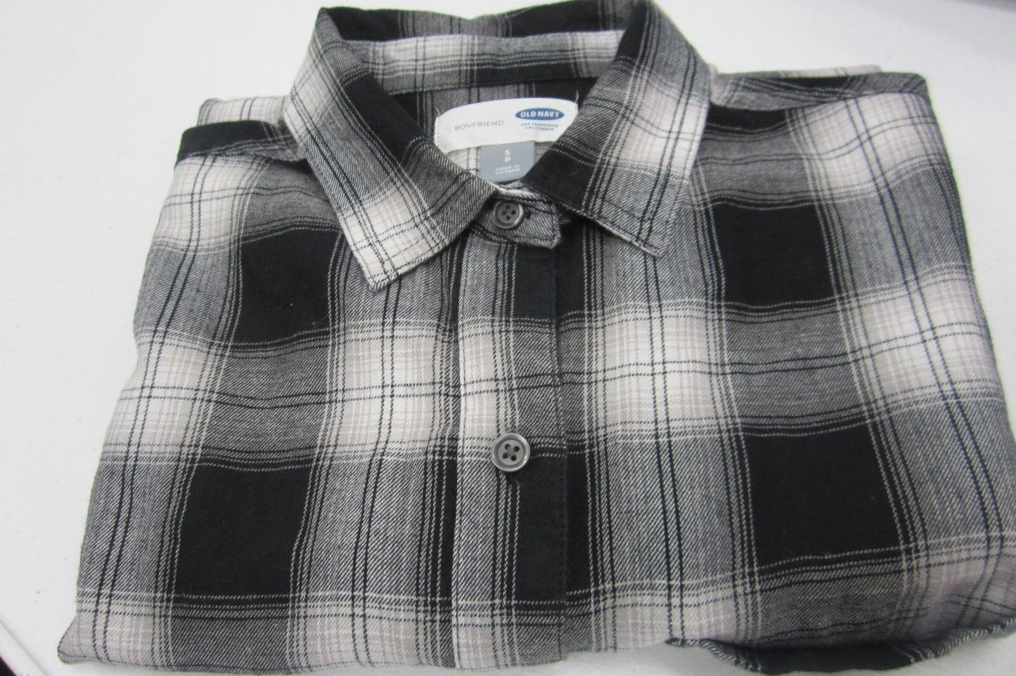 Old Navy Women’s Black/White Boyfriend Flannel Button Down Shirt Top Size S/P