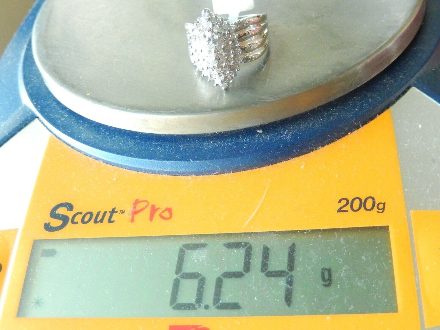 10K White Gold 1CT Natural Round Diamond Ladies Fancy Cluster Ring Sz 7.75