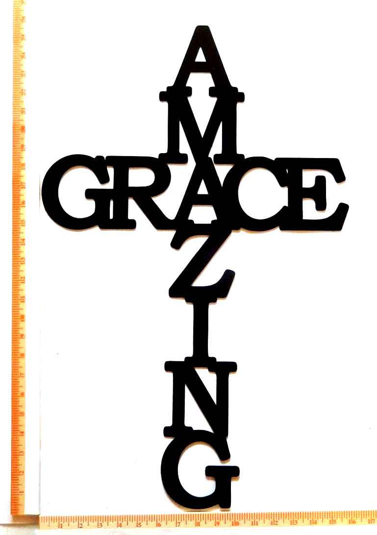 ~NEW~ 14ga. "AMAZING GRACE CROSS" Black Metal Wall Art Sign 25.5" x 16.5"