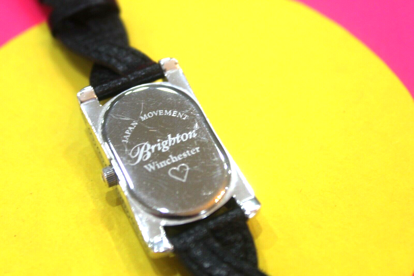 BRIGHTON "Winchester" Silver Plated watch, Black Leather Braided Band/Stitching