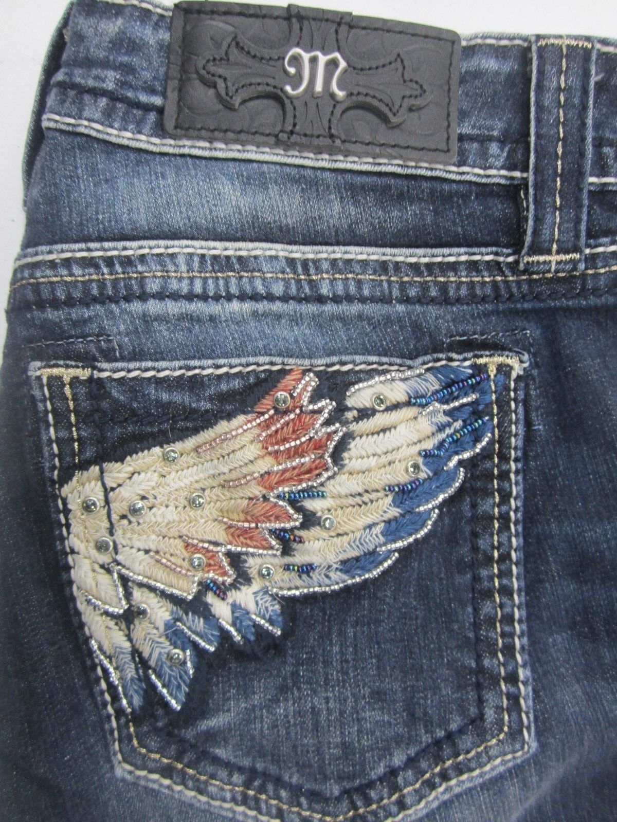 NWT Miss Me Mid Rise Medium Wash Embroidered Wings Skinny Denim M3020S W27XL30