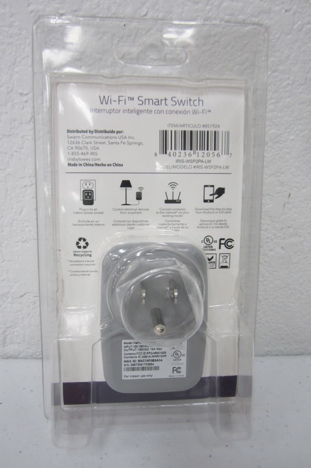 NEW Iris Wi-Fi Smart Switch 857924 IRIS-WSP2PA-LW