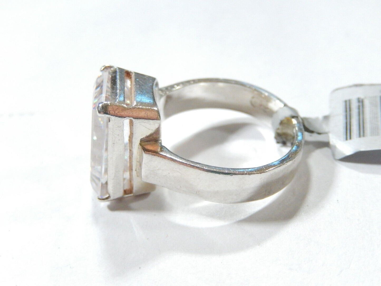 *VINTAGE* Sterling Silver Solitaire 10.0CT White Emerald Cut CZ Ring Size 7.75
