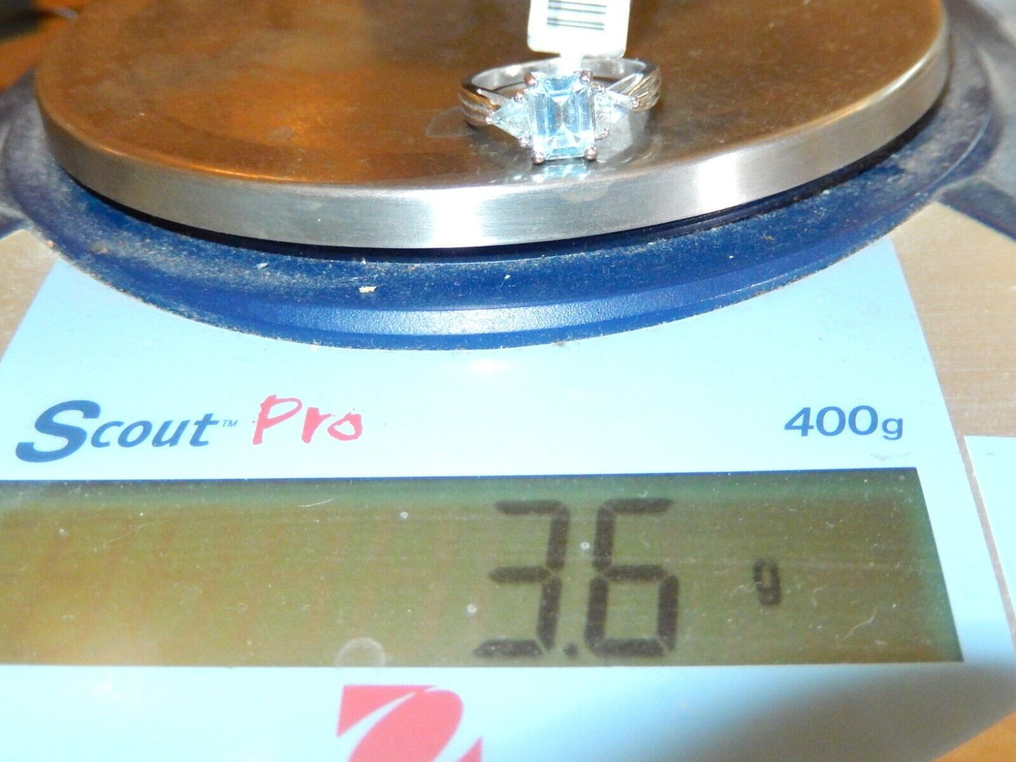 *VINTAGE* Sterling Silver 1.75 CT Swiss Blue Topaz Three Stone Ring Sz 7.75