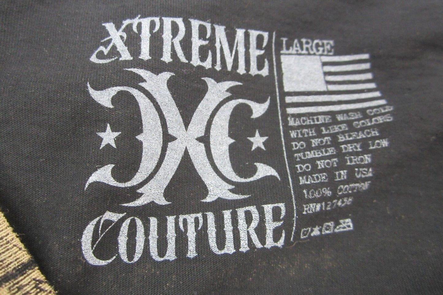 NWOT - XTREME COUTURE Skull Top T-Shirt Shirt Tee ~Black/Brown Size Large