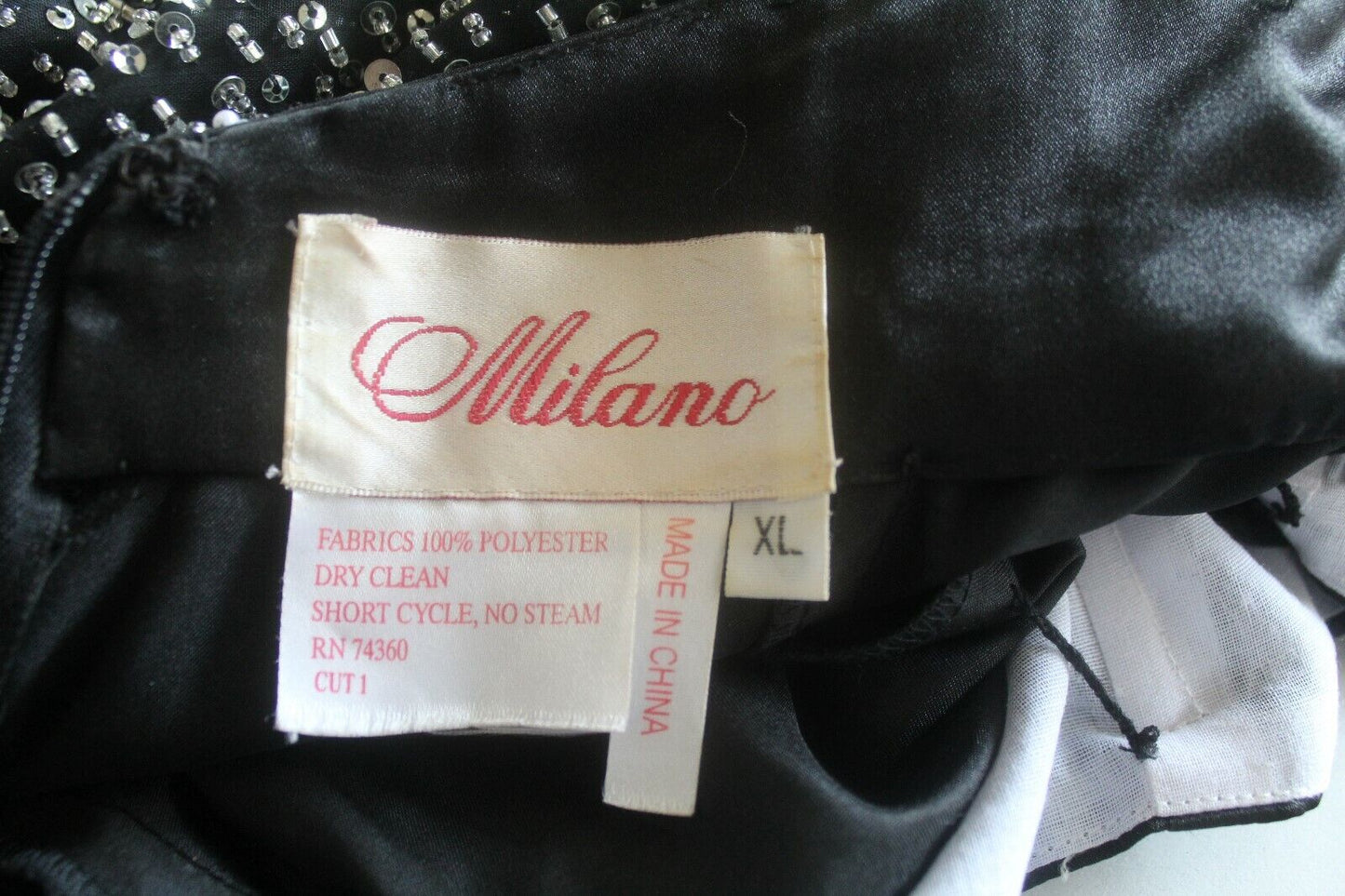 MILANO FORMALS BLACK With SILVER SEQUIN PARTY FORMAL DRESS Size XL