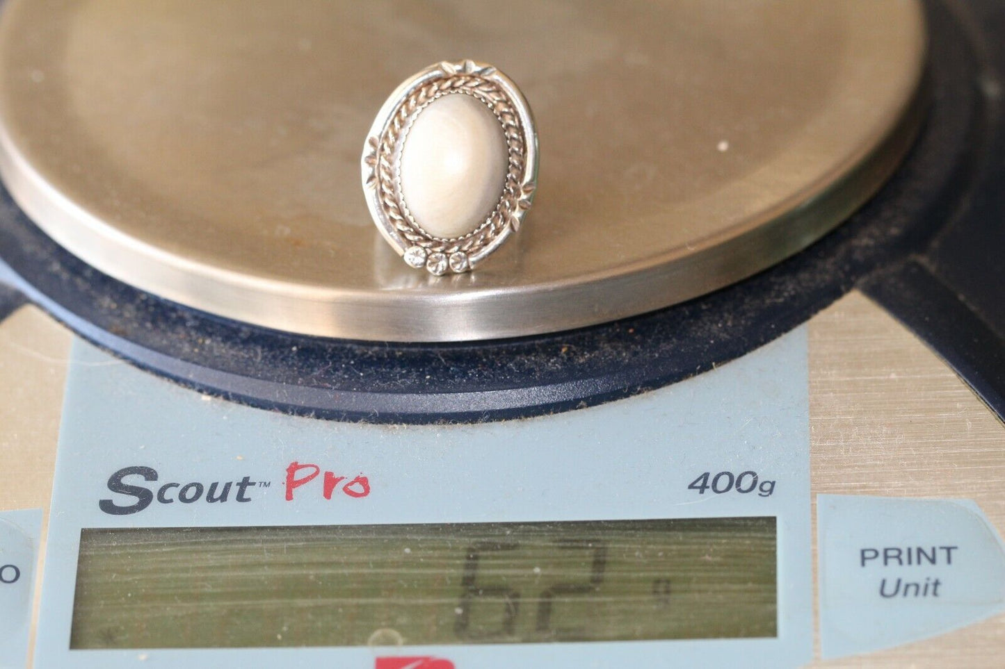 *VINTAGE* Native American Large Sterling Silver Mother of Pearl Ring Size 6