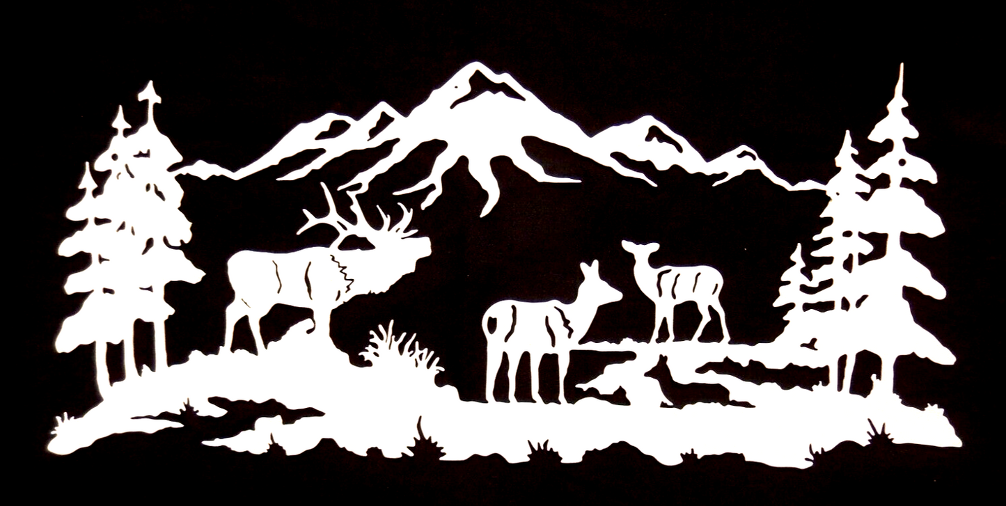 ~NEW~ 14ga. LARGE - "DEER FAMILY IN FOREST" Metal Wall Art 23.5" x 10.5"