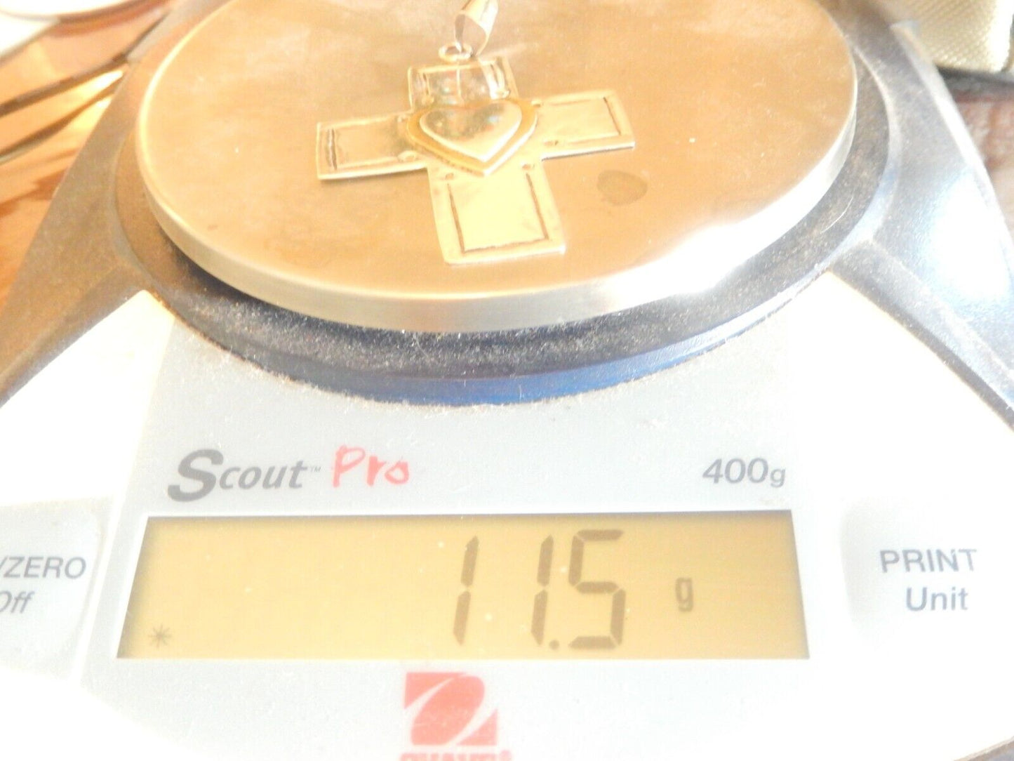 *VINTAGE* LARGE Mexico Handmade Sterling Silver & Brass Heart Cross Pendant