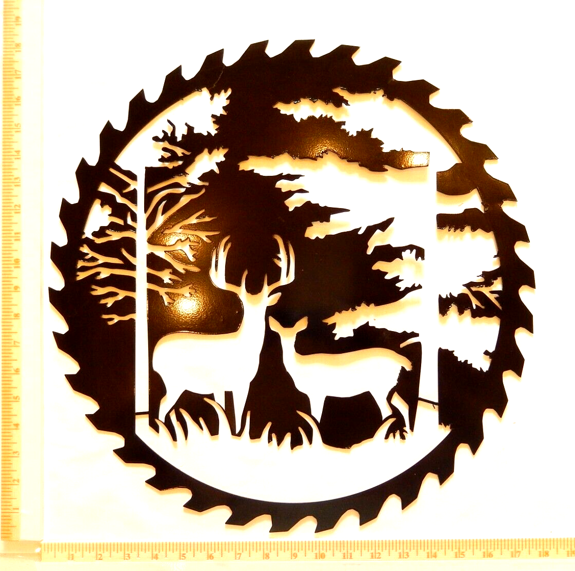 ~NEW~ LARGE - 14ga. "TWO DEER SAW BLADE" Black Metal Wall Art - 18"