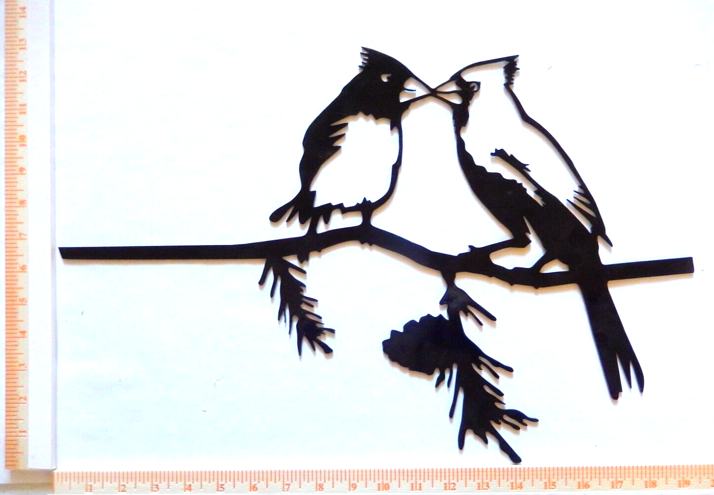 ~NEW~ 14ga. "KISSING LOVE BIRDS ON A BRANCH" Black Metal Art - 19.5" x 13"