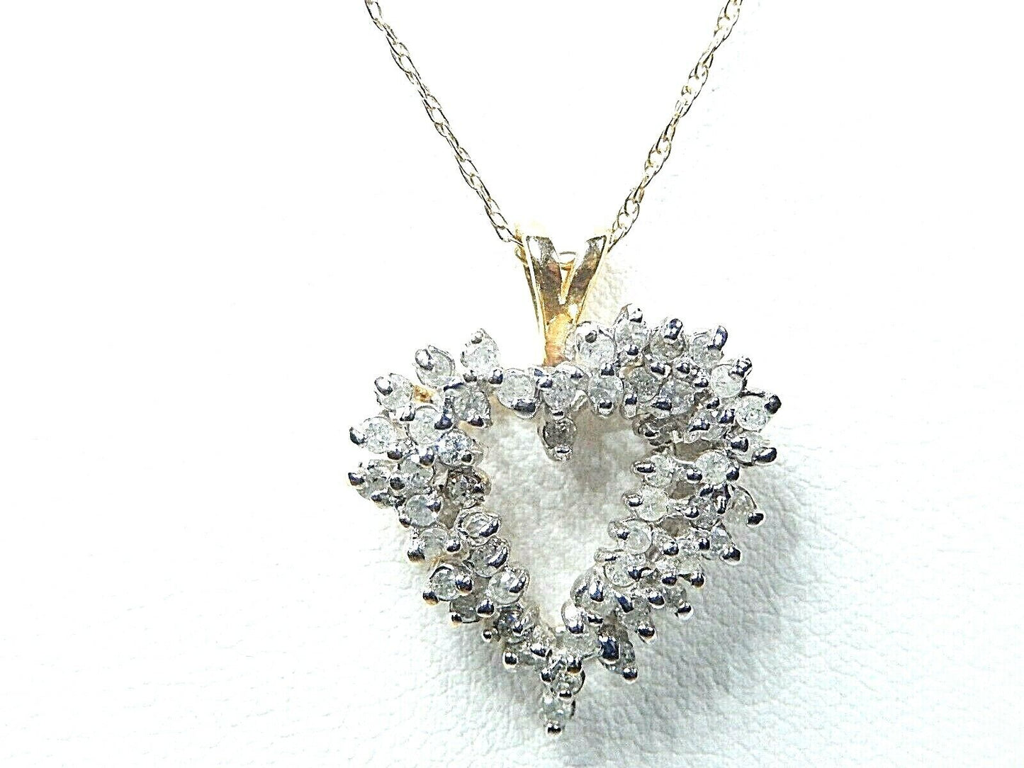 10K Yellow Gold 1/2Ct Natural Round Diamond Heart Pendant w/ 10K 18" Chain