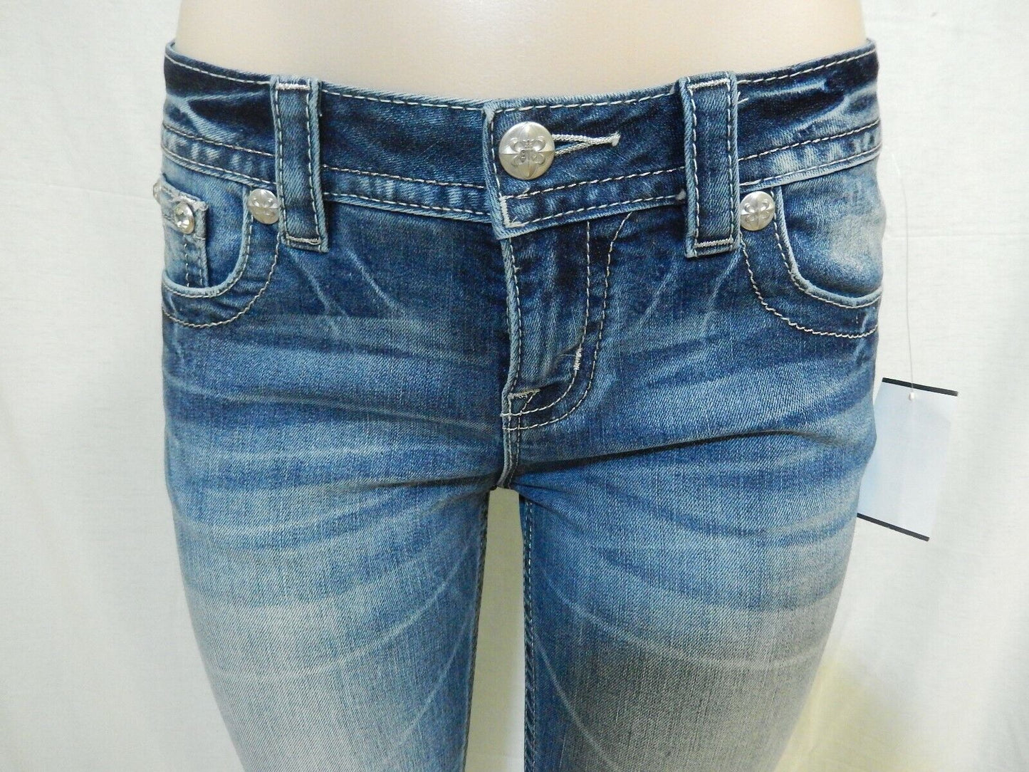 NWT Miss Me Standard Boot Cut Jeans Medium Blue Beads Jewels Bling Size 25 x 31"
