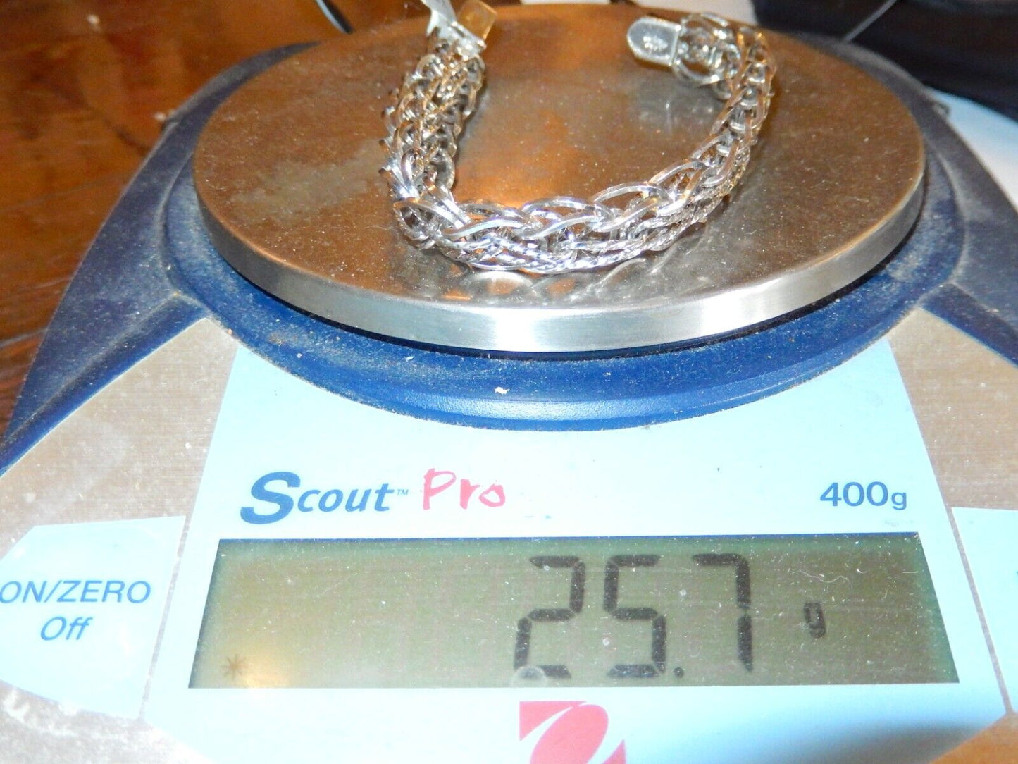 *Vintage* Lang 925 Signed Hand Made Silver Horse Shoe Chained Chunky 7" Bracelet