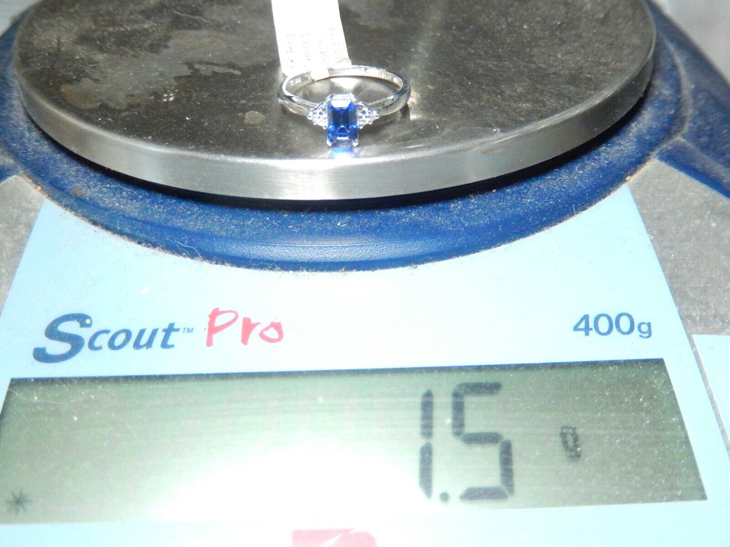 *NWT* 10k White Gold Lab Created Sapphire And Diamond Ring Size 7.25