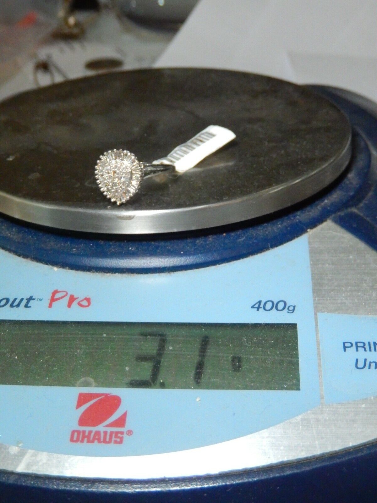 *NWT* 10K White Gold .75 CT Round Baguette Cut Diamond Pear Shape Cocktail Ring