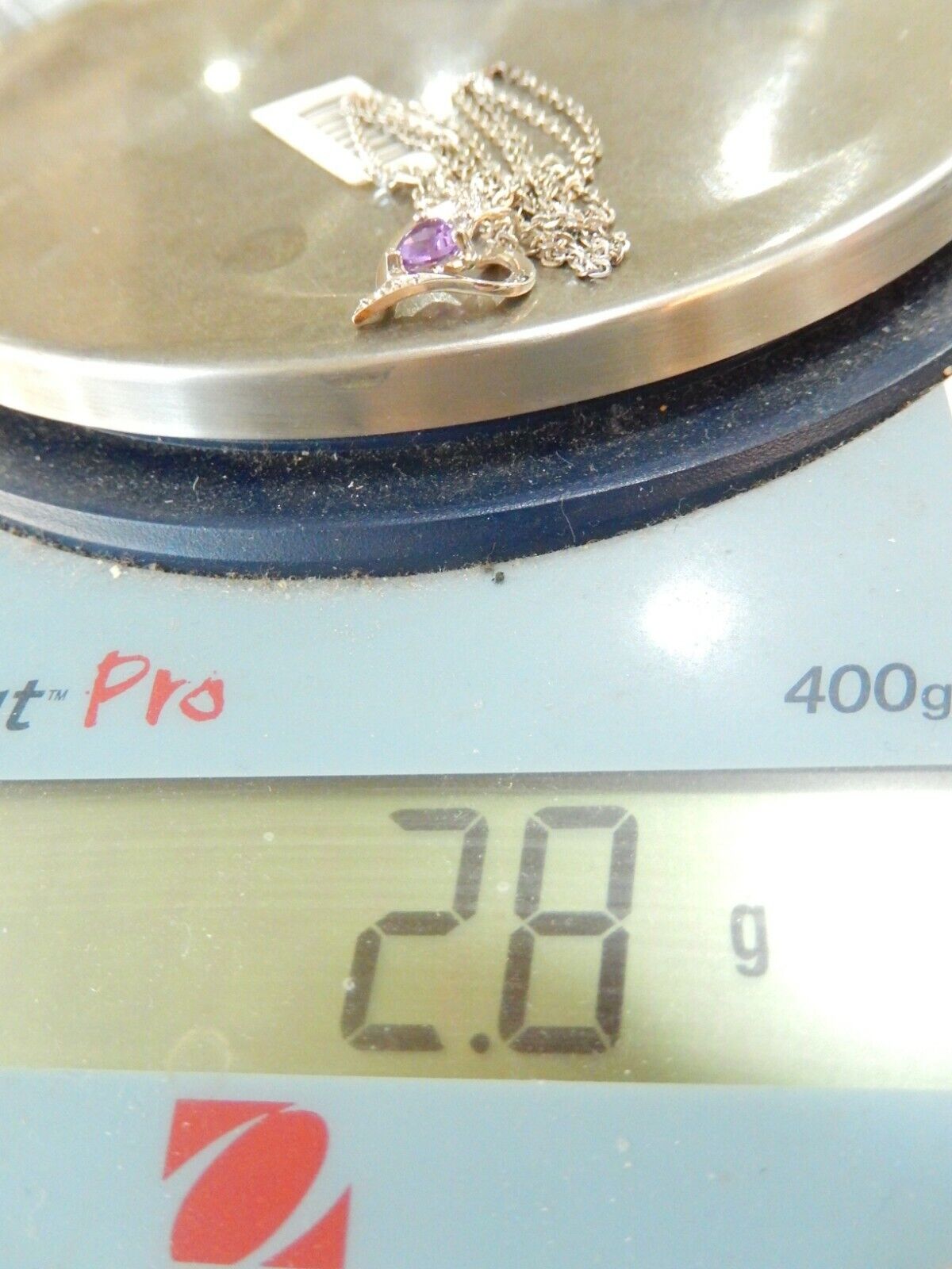 14K White Gold Amethyst & Diamond Heart Pendant w/18" Chain