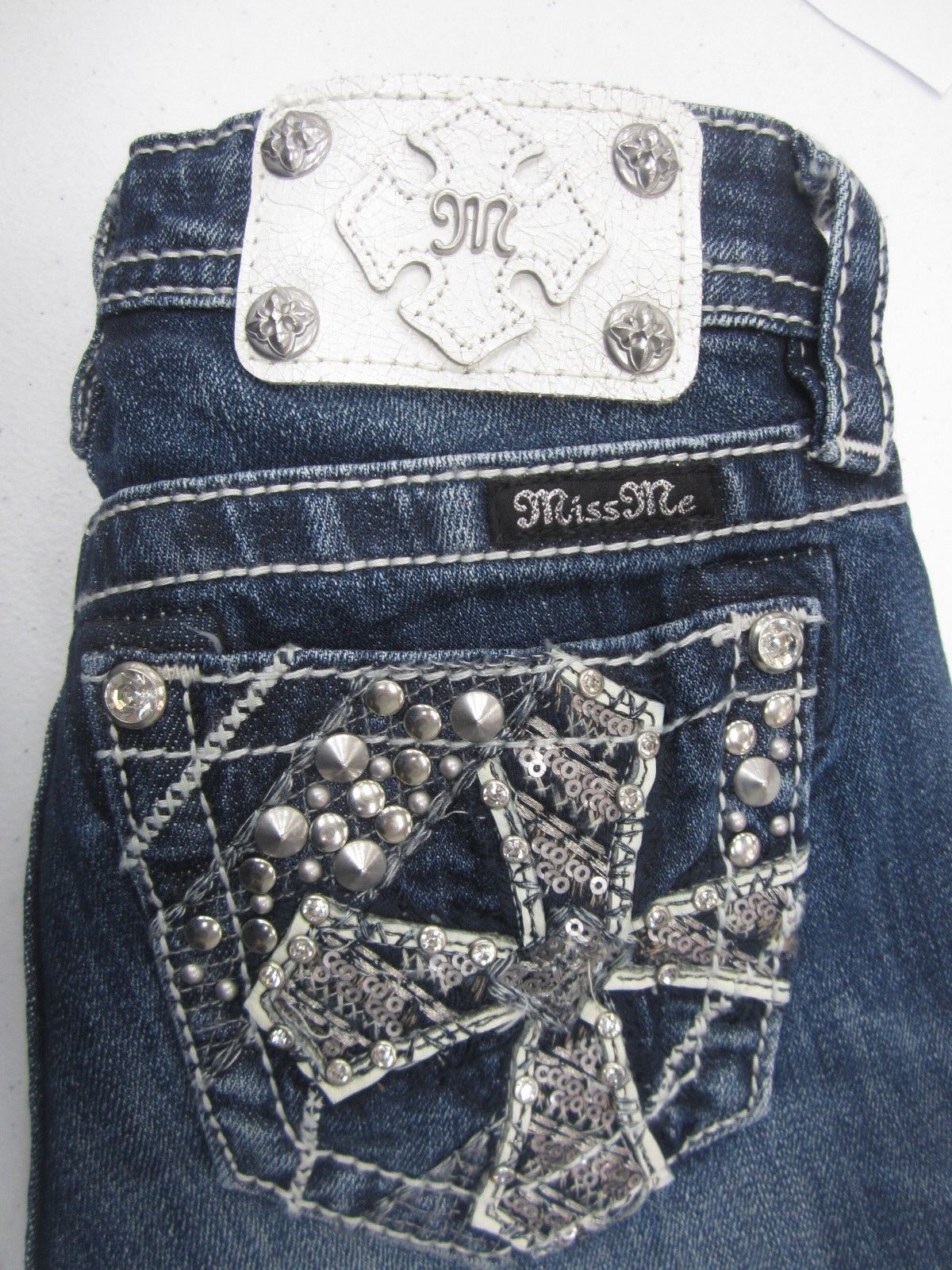 NWOT Girls MISS ME Boot Cut Cute Thick Stitch Rhinestone Cross YK7206B3 Size 10