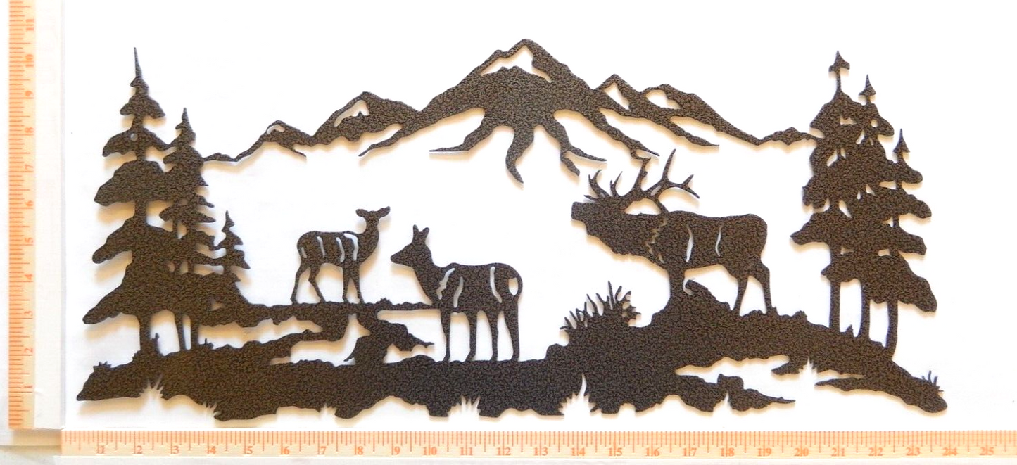 ~NEW~ 14ga. LARGE - "DEER FAMILY IN FOREST" Metal Wall Art - 23.5" x 10.5"