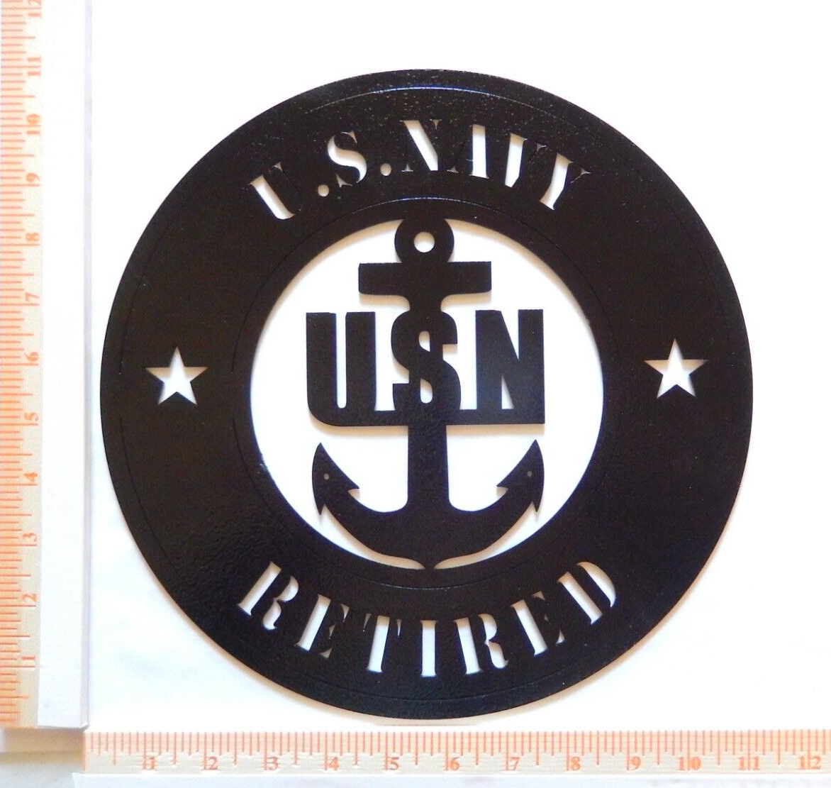 ~NEW~ 12ga. "U. S. NAVY RETIRED" Black Metal Military Wall Plaque 11"