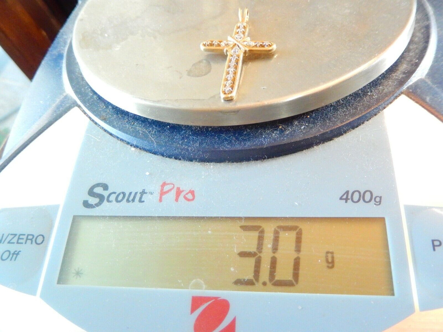 *VINTAGE* LARGE 14K Yellow Gold 16 Diamond Cross Pendant 1.75" x 1"