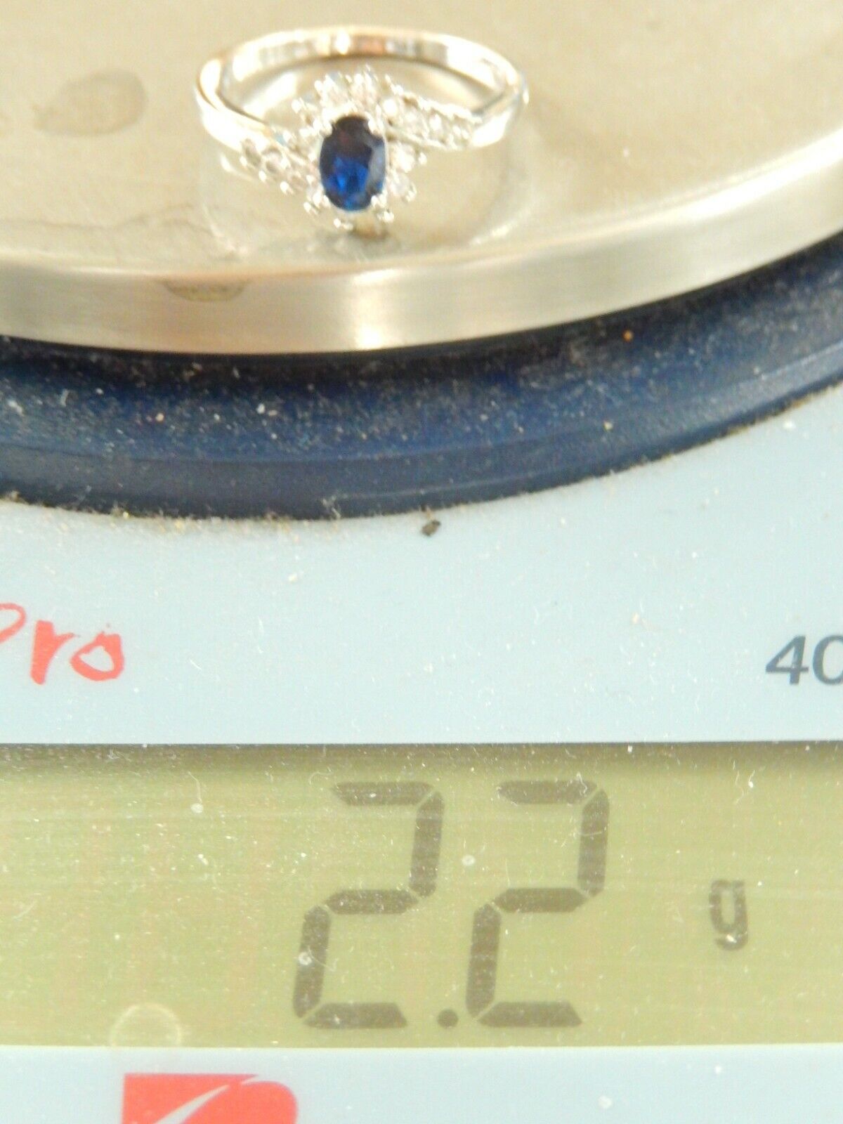 Halo Sapphire And CZ .925 Sterling Silver Wedding / Right Hand Ring Sz 8